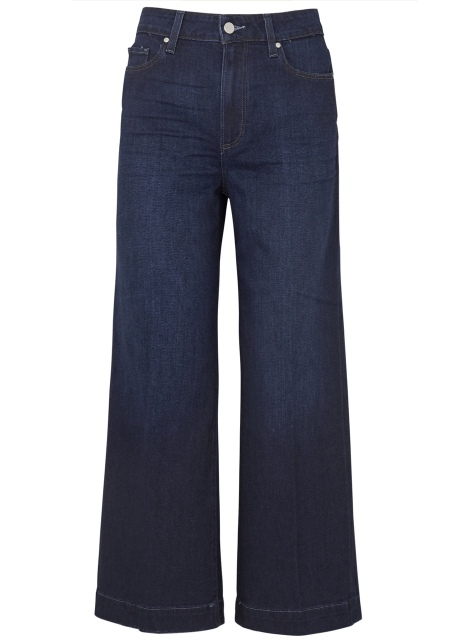Paige Anessa Cropped Wide-leg Jeans In Dark Blue