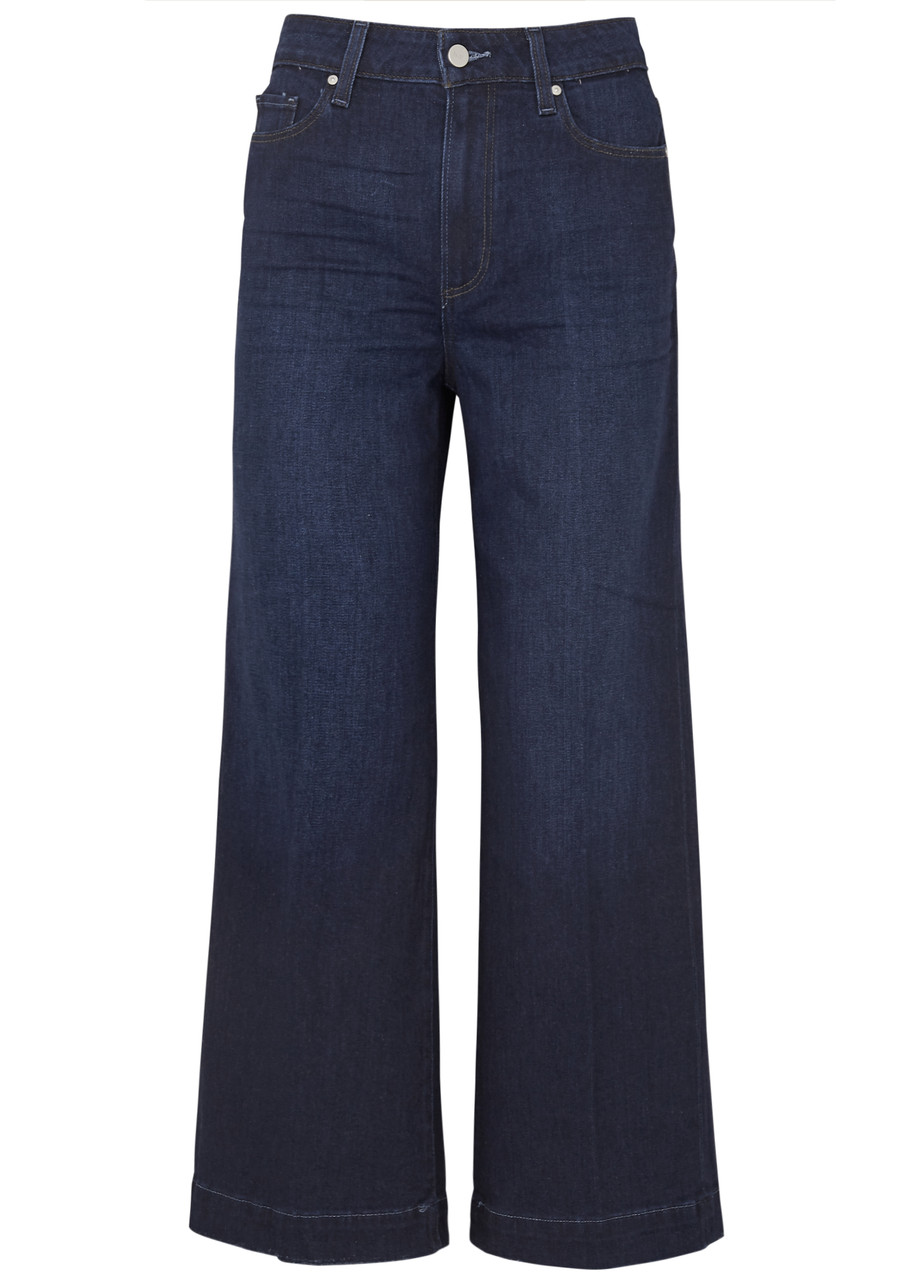 Paige Anessa High-waisted Wide Leg Jeans In Duchess In Dark Blue
