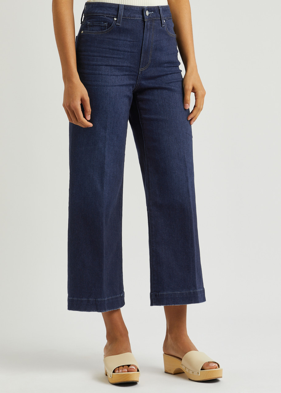 Paige Anessa High-waisted Wide Leg Jeans In Duchess In Dark Blue