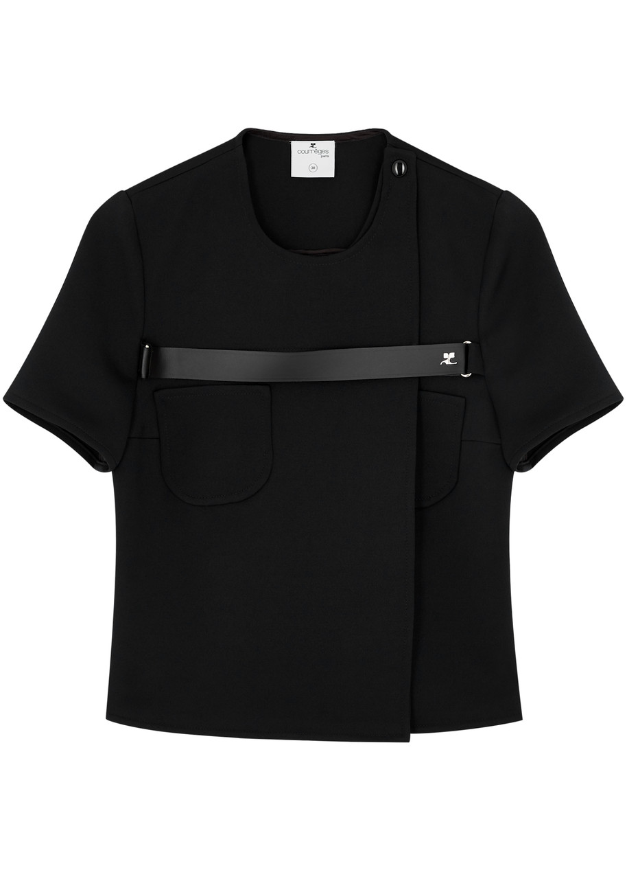 Courrèges Strap-embellished Twill Wrap top - Black - 10