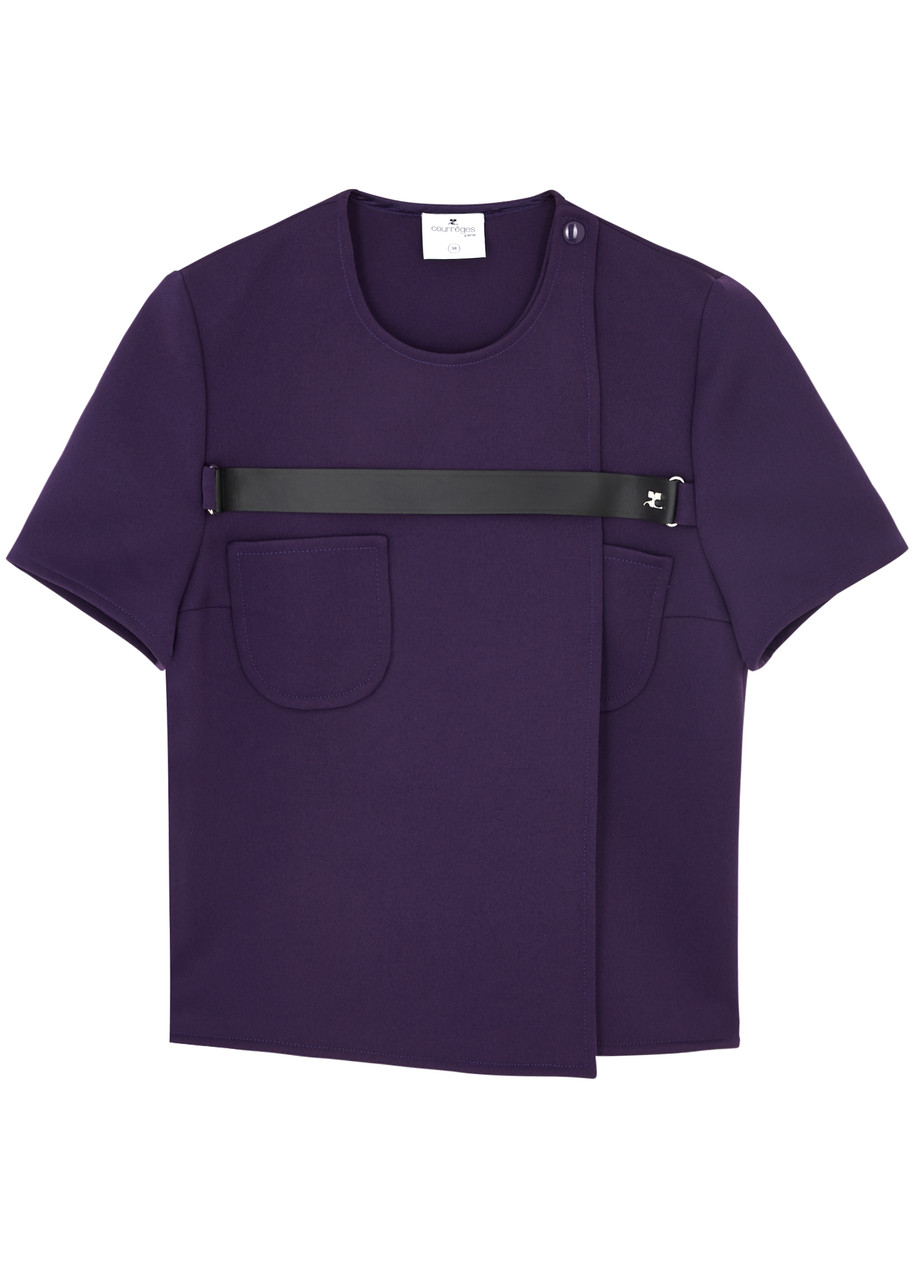 Courrèges Strap-embellished Twill Wrap top - Purple - 10