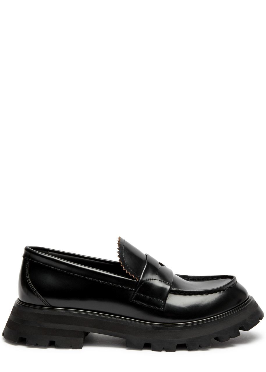 Alexander Mcqueen Wander Glossed Leather Penny Loafers - Black - 5