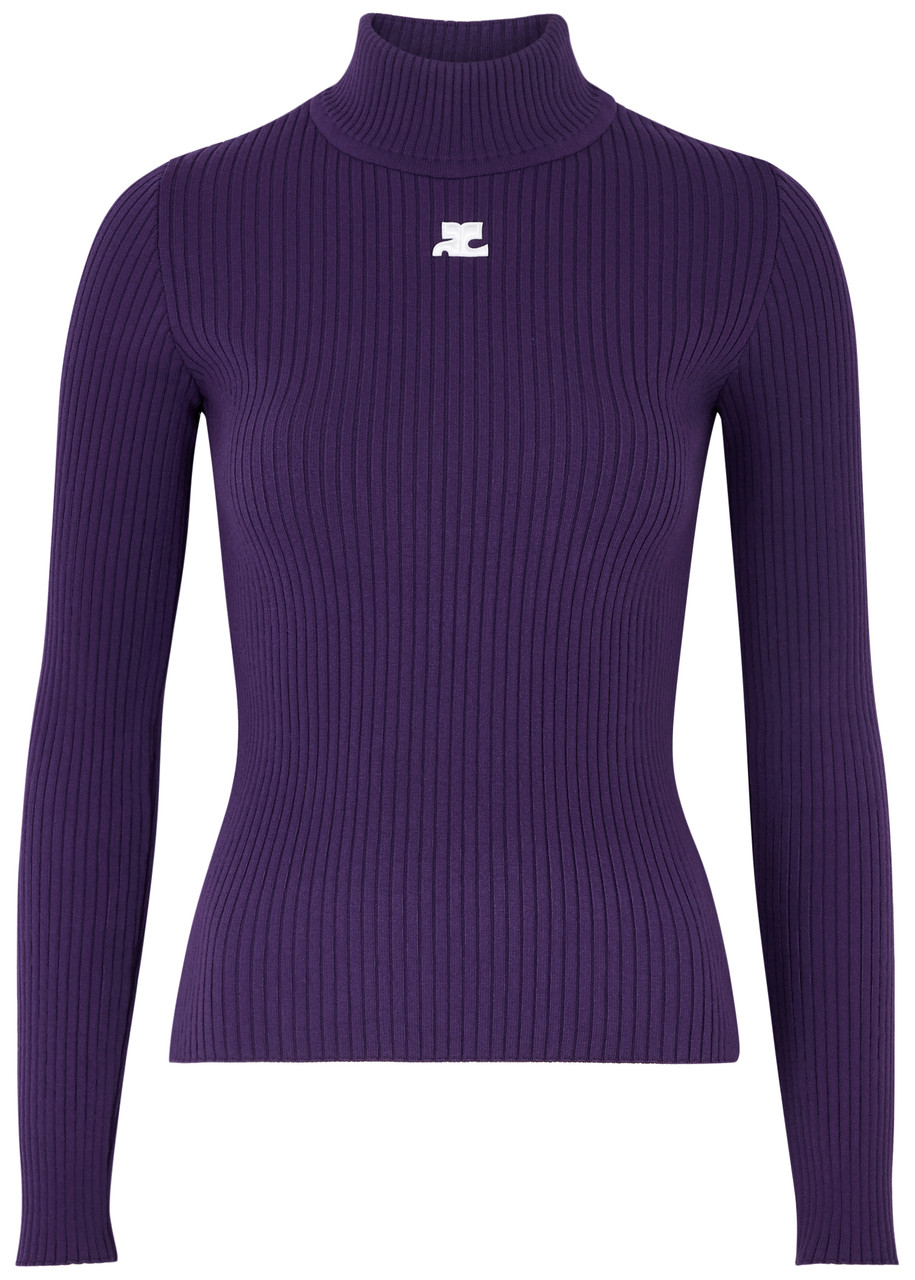 Courrèges Logo Ribbed-knit Jumper In Purple