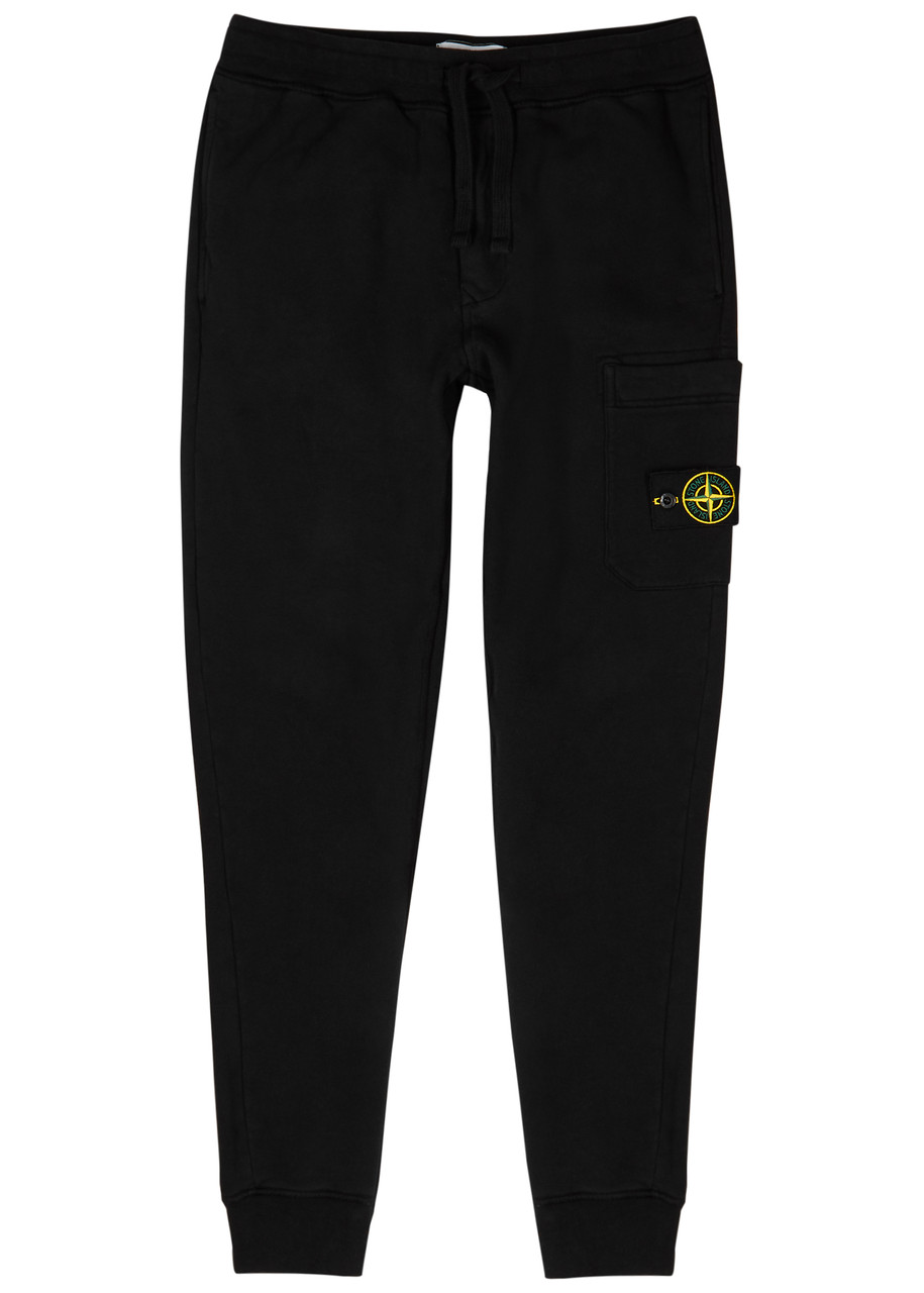 Stone Island Compass Patch Cotton Track Pants In Black