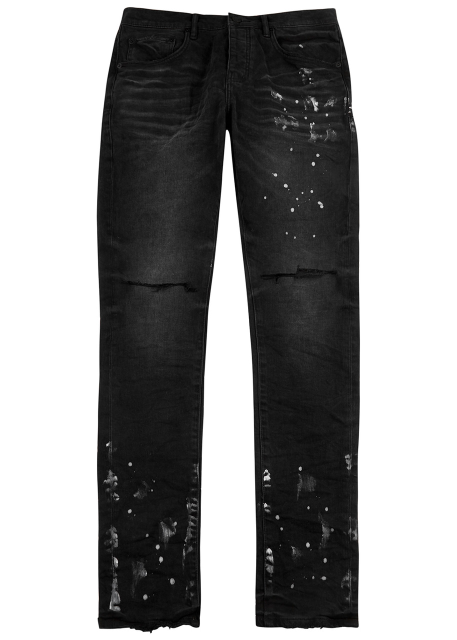 Purple Brand Distressed Coated Slim-leg Jeans