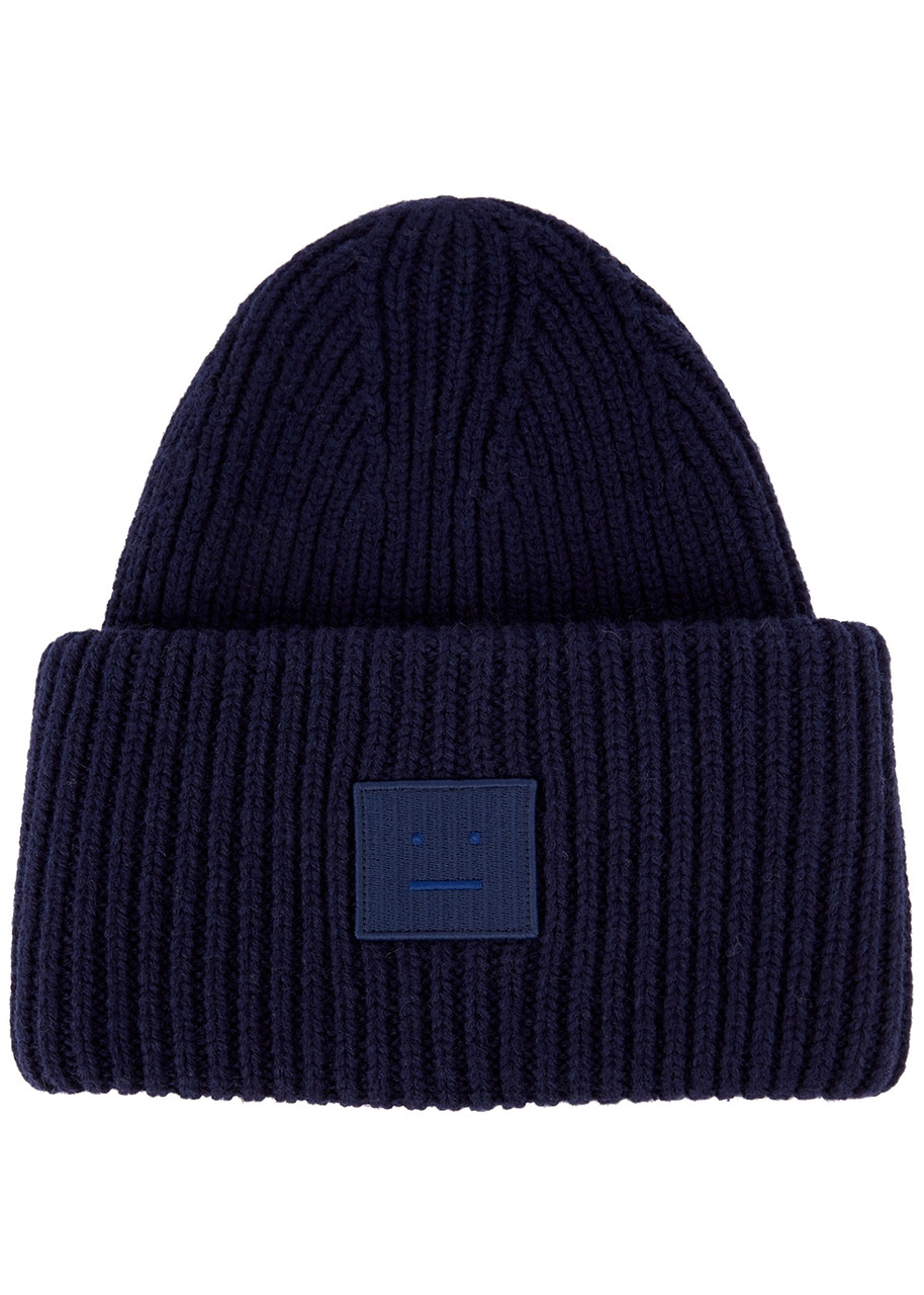 Acne Studios Pansy Ribbed Wool Beanie - Navy