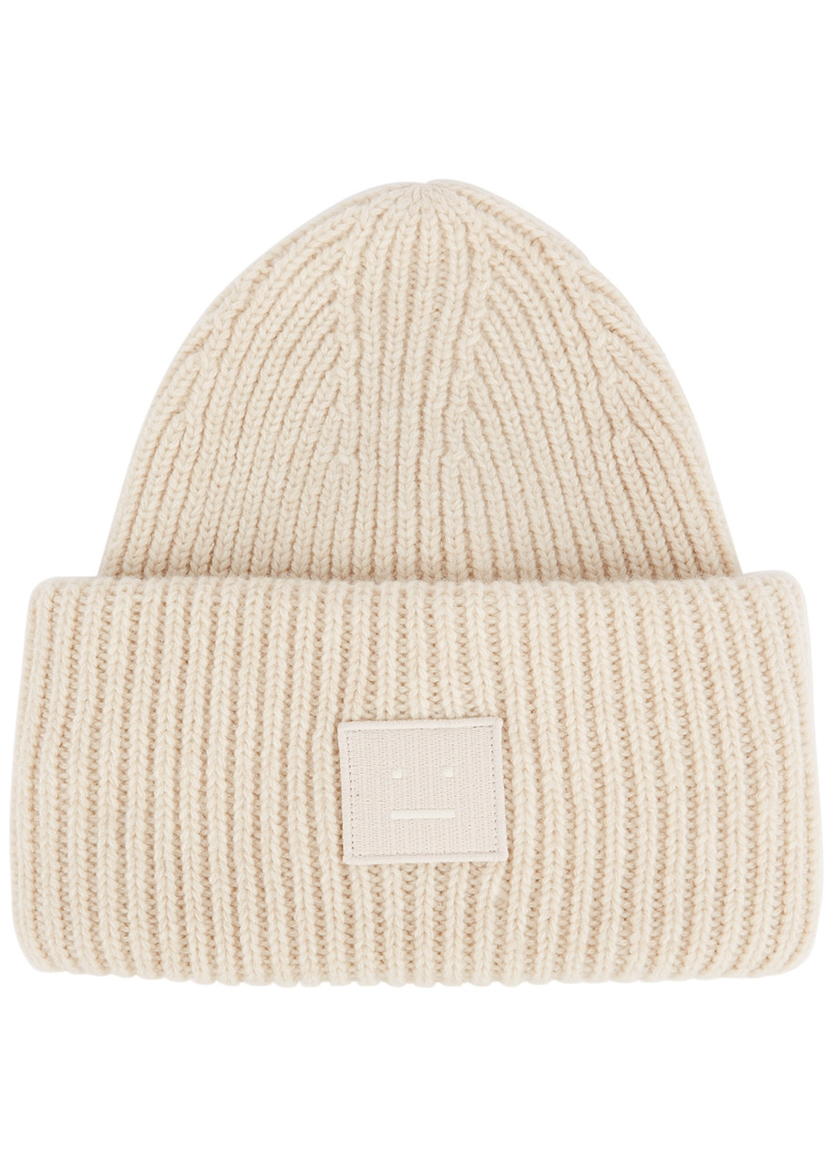 Acne Studios Pansy Ribbed Wool Beanie - Cream