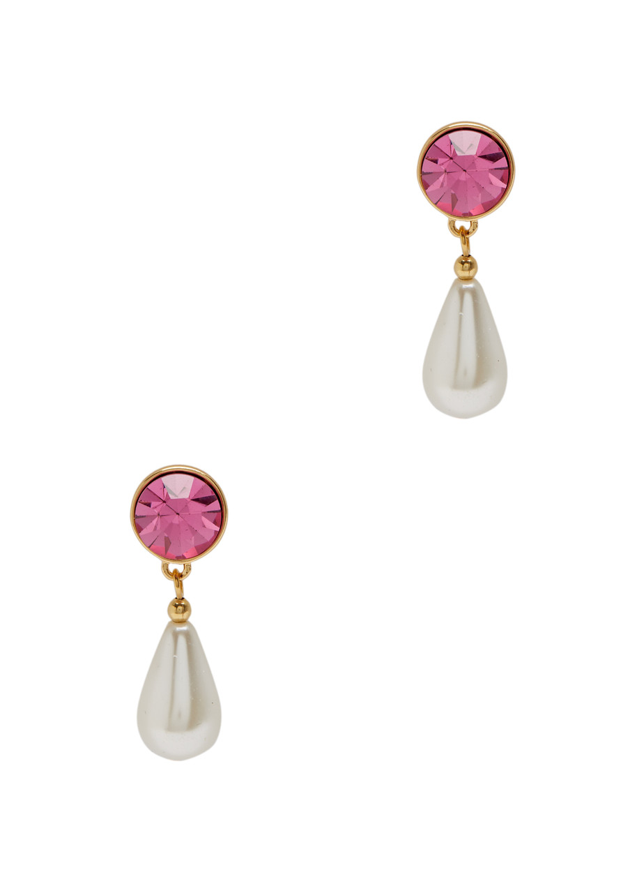 Kenneth Jay Lane Crystal And Pearl-embellished Drop Earrings In Pink And White