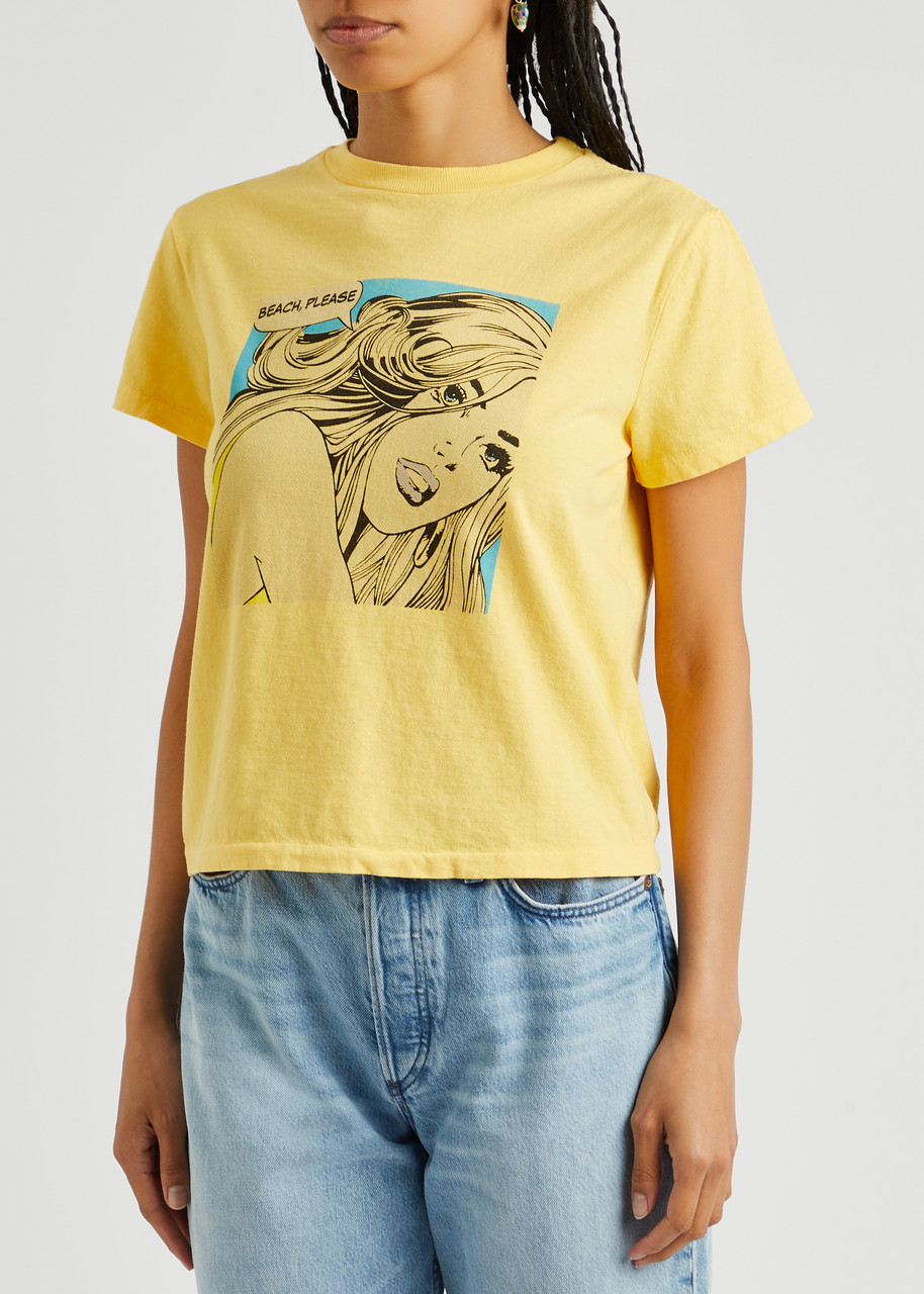  Re/done Beach Please Printed Cotton T-shirt - Yellow - S 