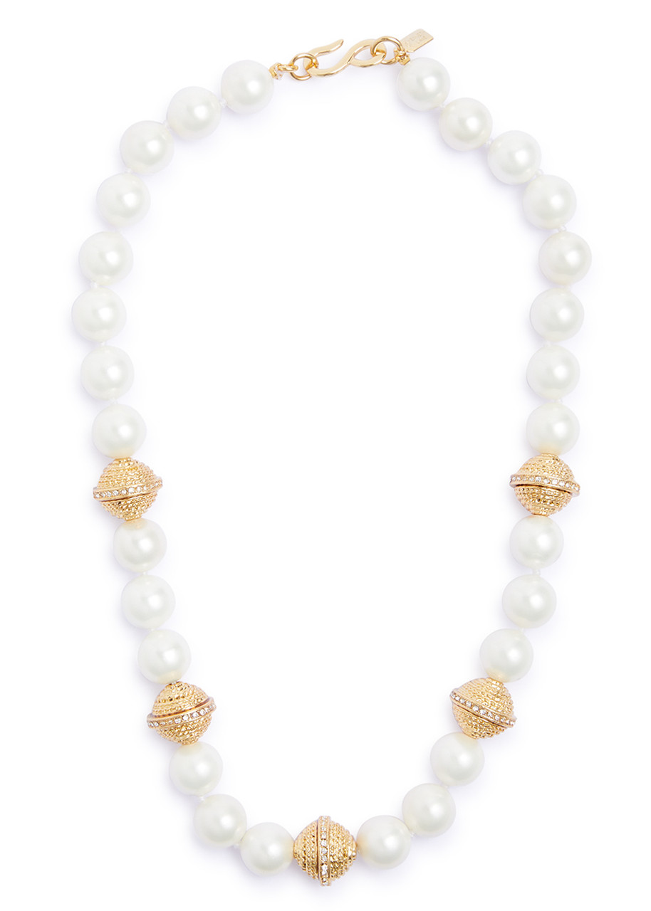 Kenneth Jay Lane Faux Pearl Beaded Necklace In White