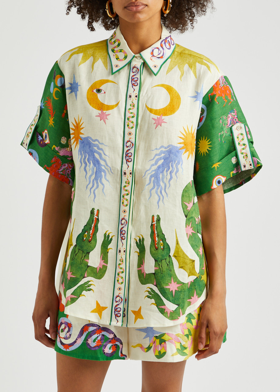 Alemais Seeker Printed Linen Shirt In White