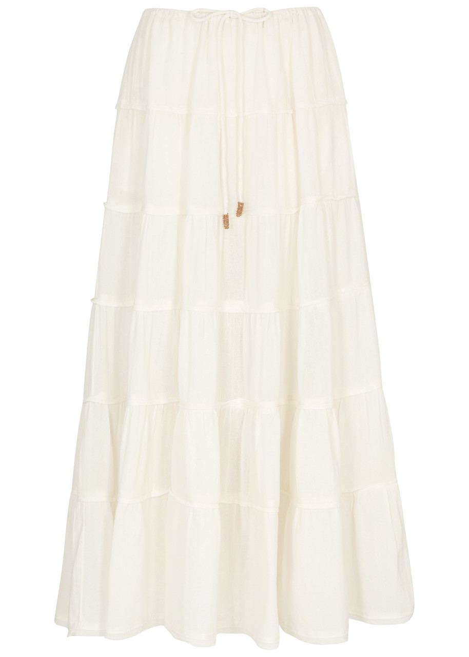 Free People Simply Smitten Tiered Cotton Maxi Skirt - White - L
