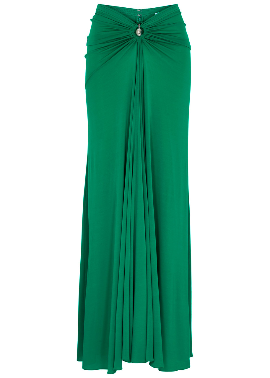 Rabanne Ruched Stretch-jersey Maxi Skirt In Green
