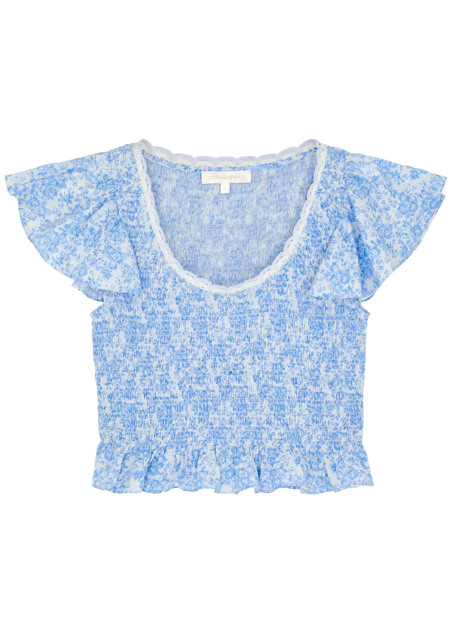 LOVESHACKFANCY LOVESHACKFANCY MILTA FLORAL-PRINT COTTON TOP