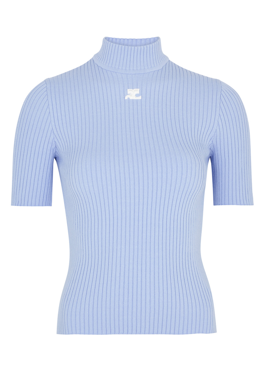 Courrèges Logo Ribbed-knit top - Light Blue - S