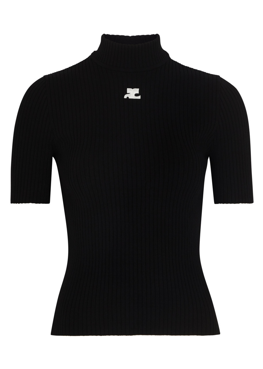 Courrèges Logo Ribbed-knit top - Black - M