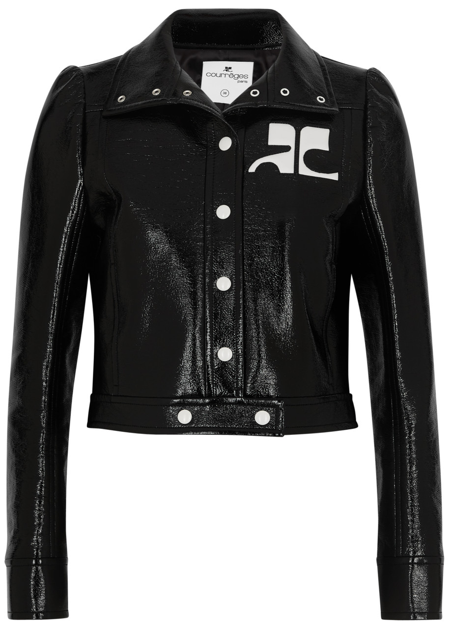 Courrèges Logo Cropped Vinyl Jacket - Black - 10