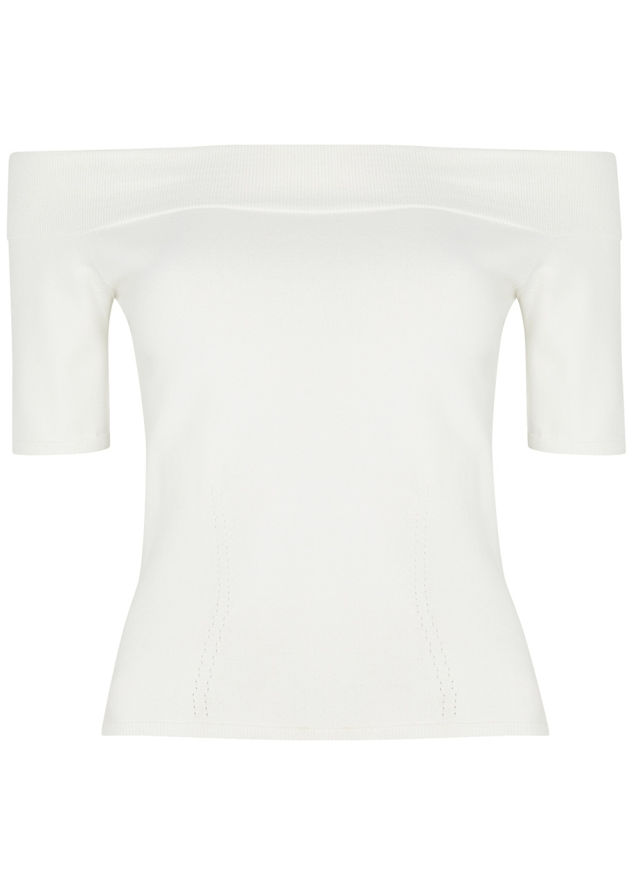 Shop Alexander Mcqueen Off-the-shoulder Knitted Top In Ivory