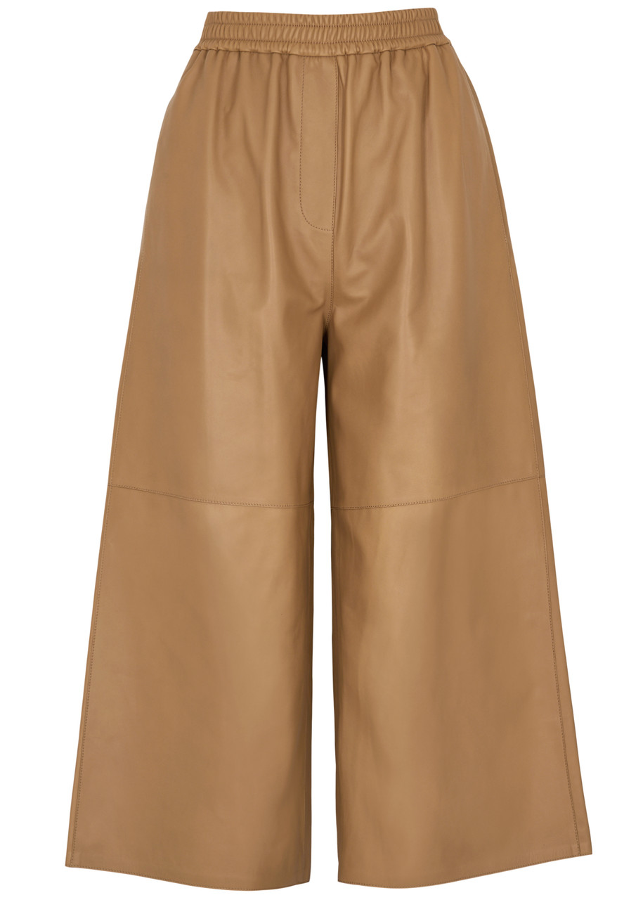Loewe Cropped Leather Trousers - Camel - L