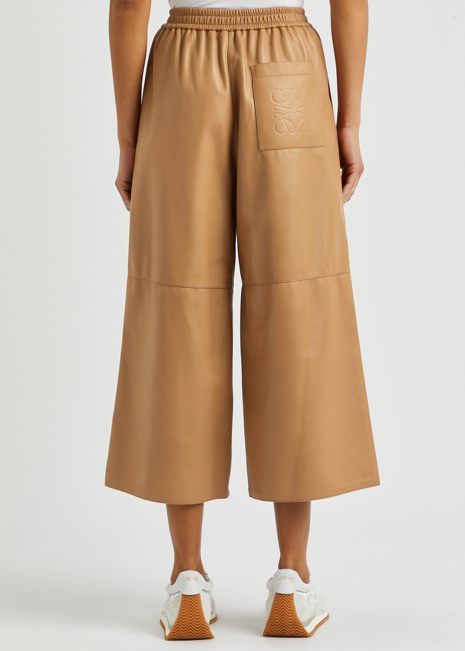  Loewe Cropped Leather Trousers - Camel - L 