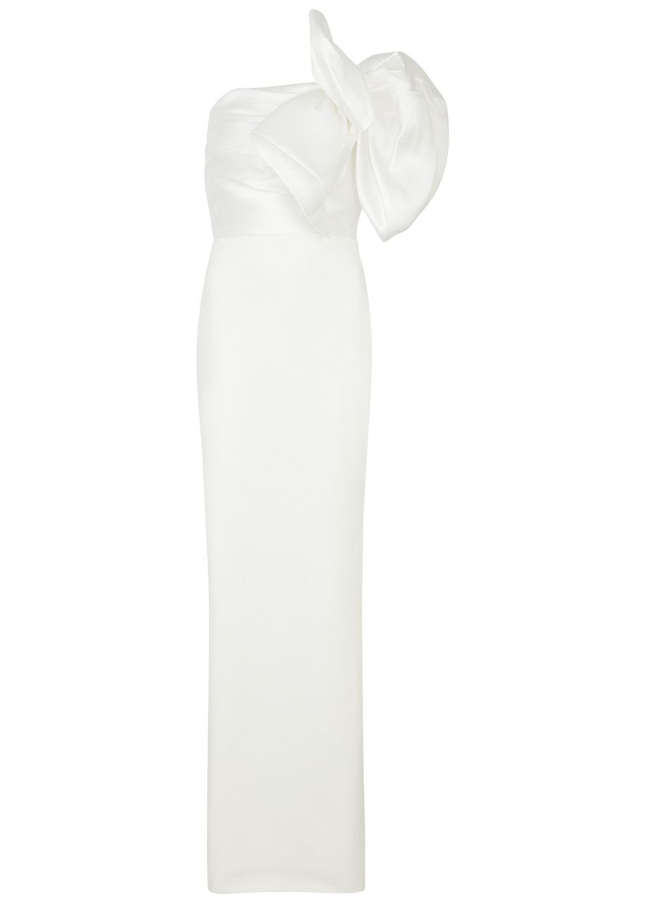 Solace London Iyana Twill Crepe Knit Long Dress In Cream