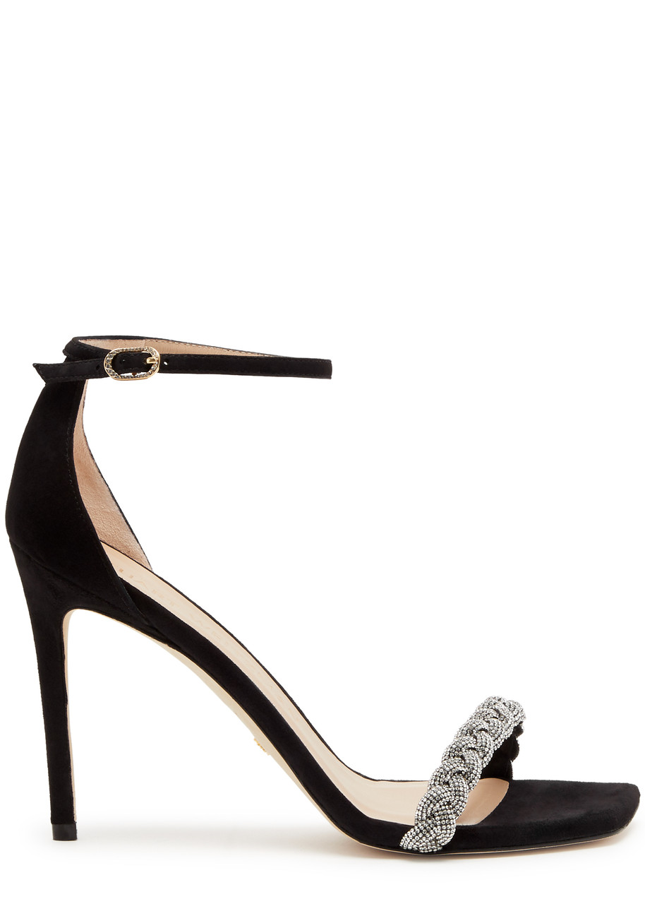 Stuart Weitzman Nudistcurve 100mm Crystal-embellished Sandals In Black
