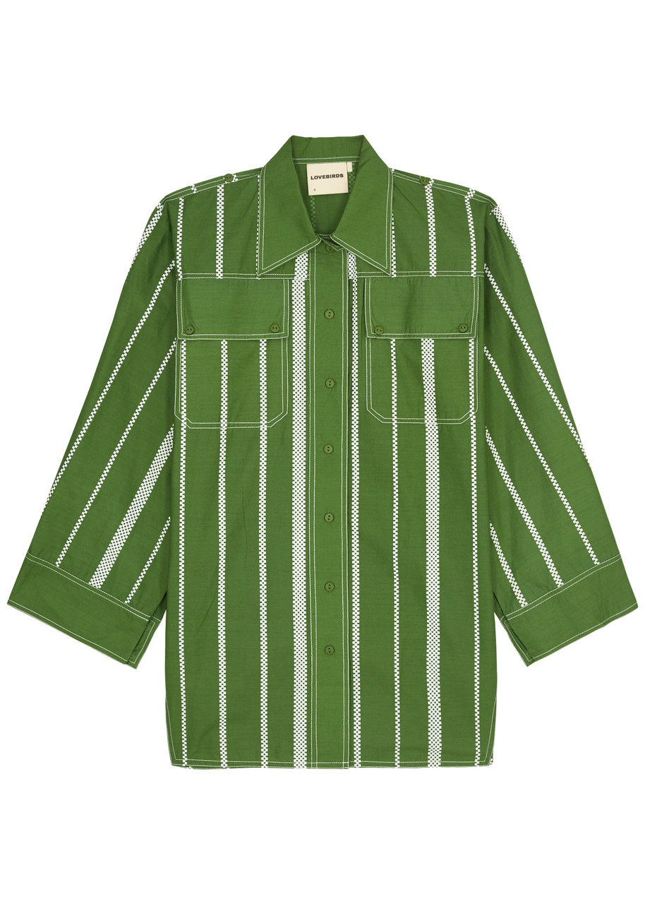 Lovebirds Striped Cotton-poplin Shirt - Green - L