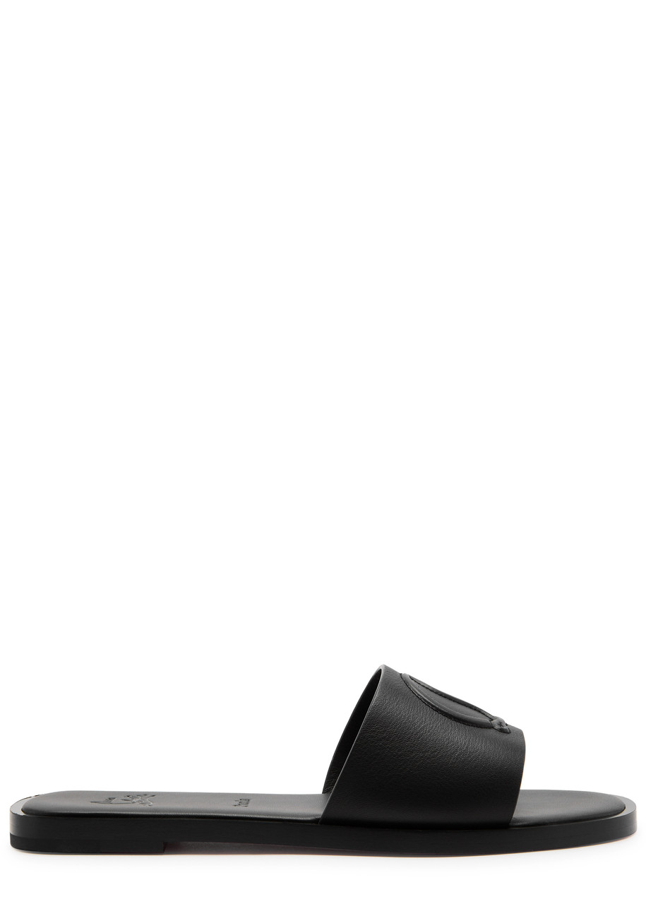 Christian Louboutin CL Embossed Leather Sliders - Black - 4