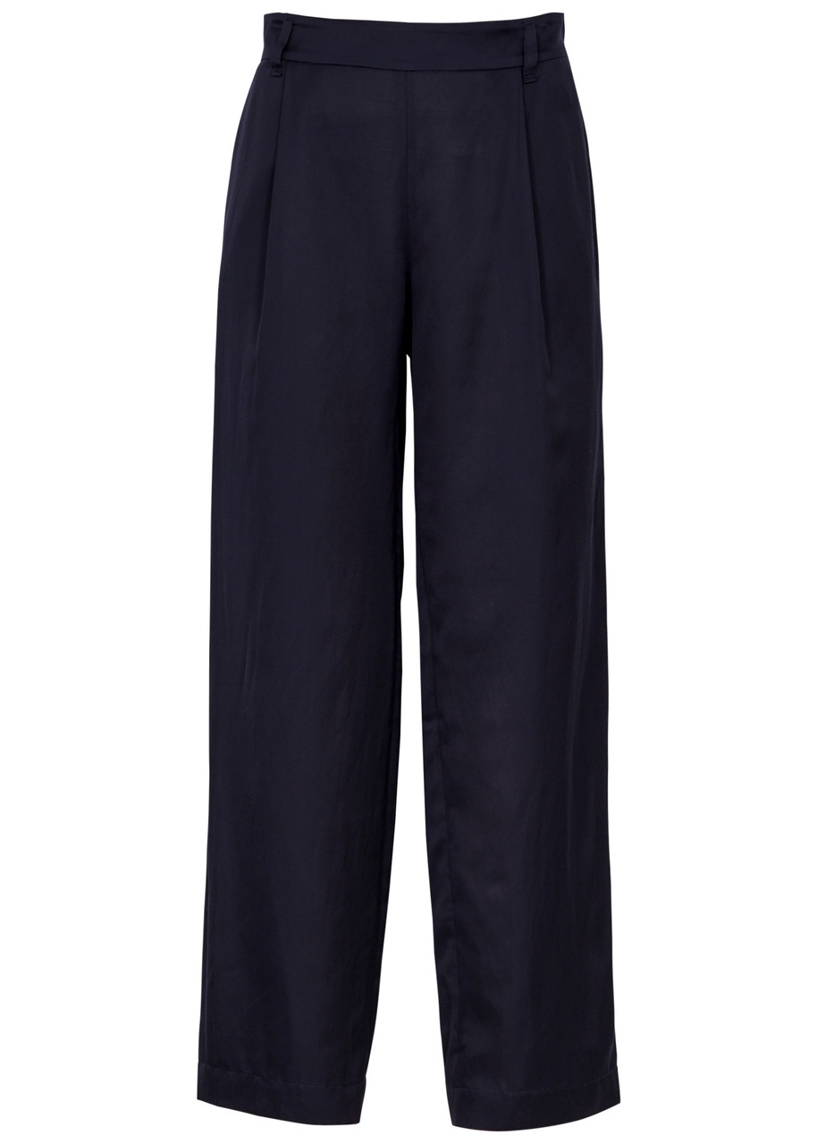 Vince Straight-leg Silk-blend Trousers In Navy