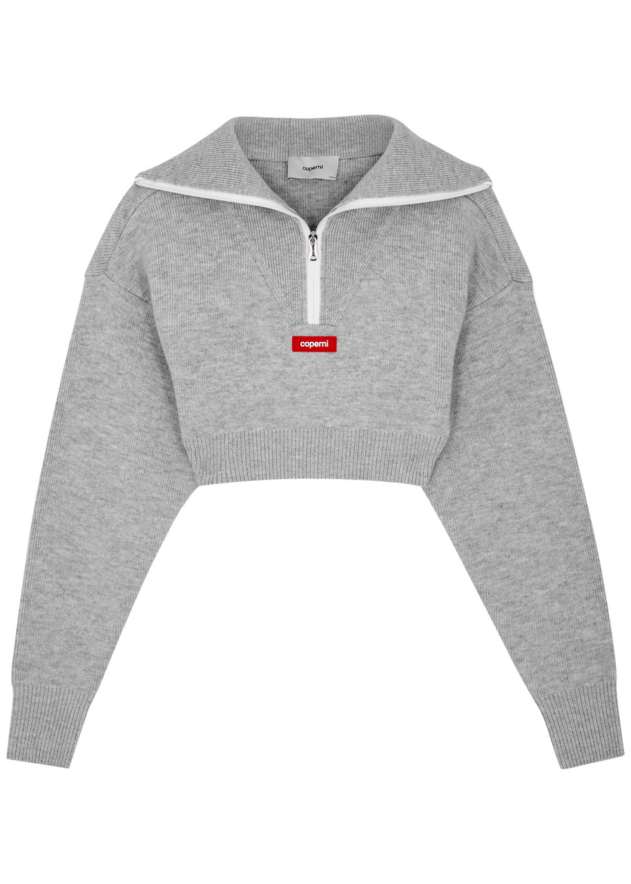 Coperni Half-zip Cropped Stretch-wool Jumper - Light Grey - L