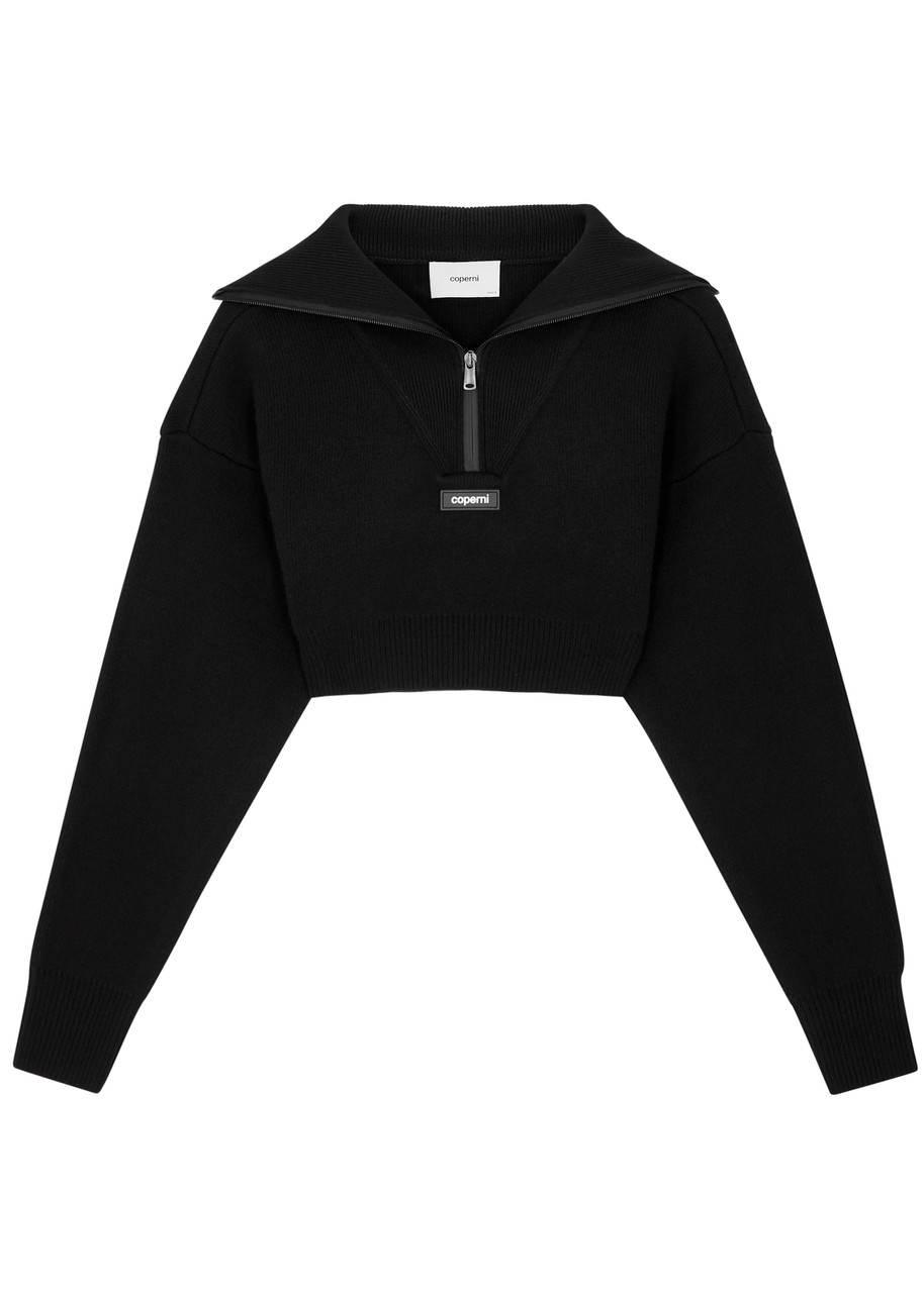 Coperni Half-zip Cropped Stretch-wool Jumper - Black - XS
