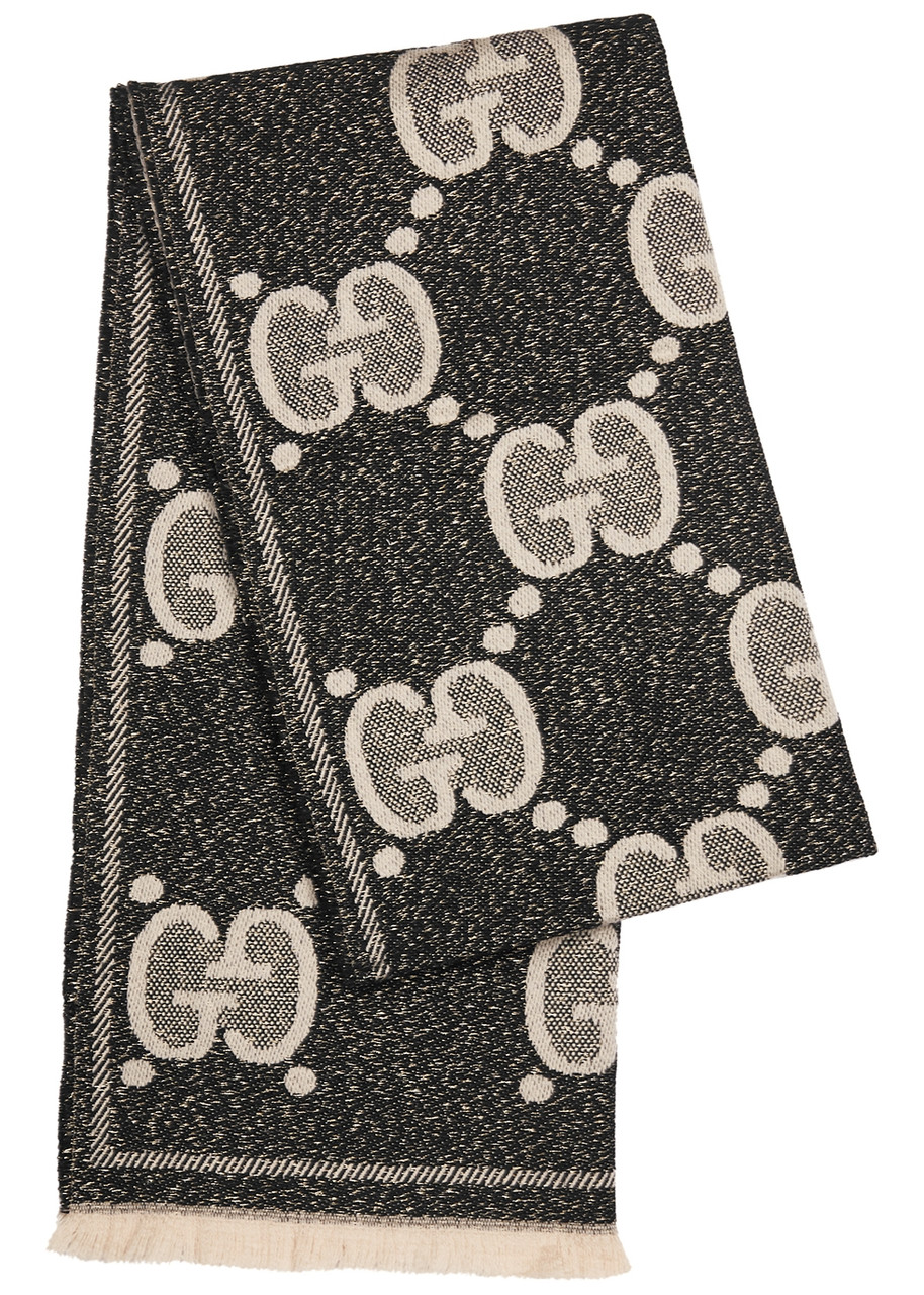 Gucci Lady Nest Gg-jacquard Metallic-weave Scarf - Black