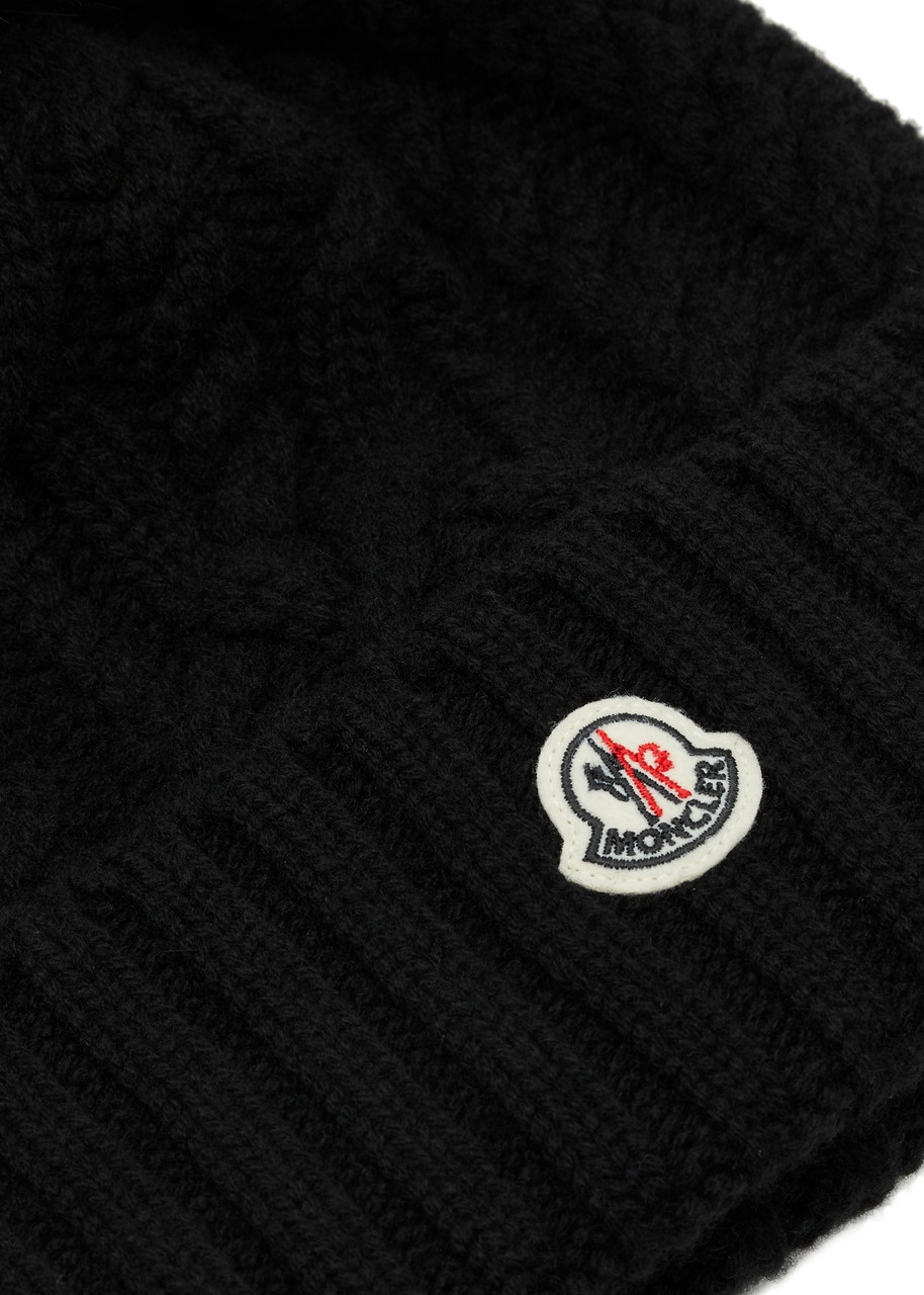  Moncler Pompom Cable-knit Wool-blend Beanie - Black 