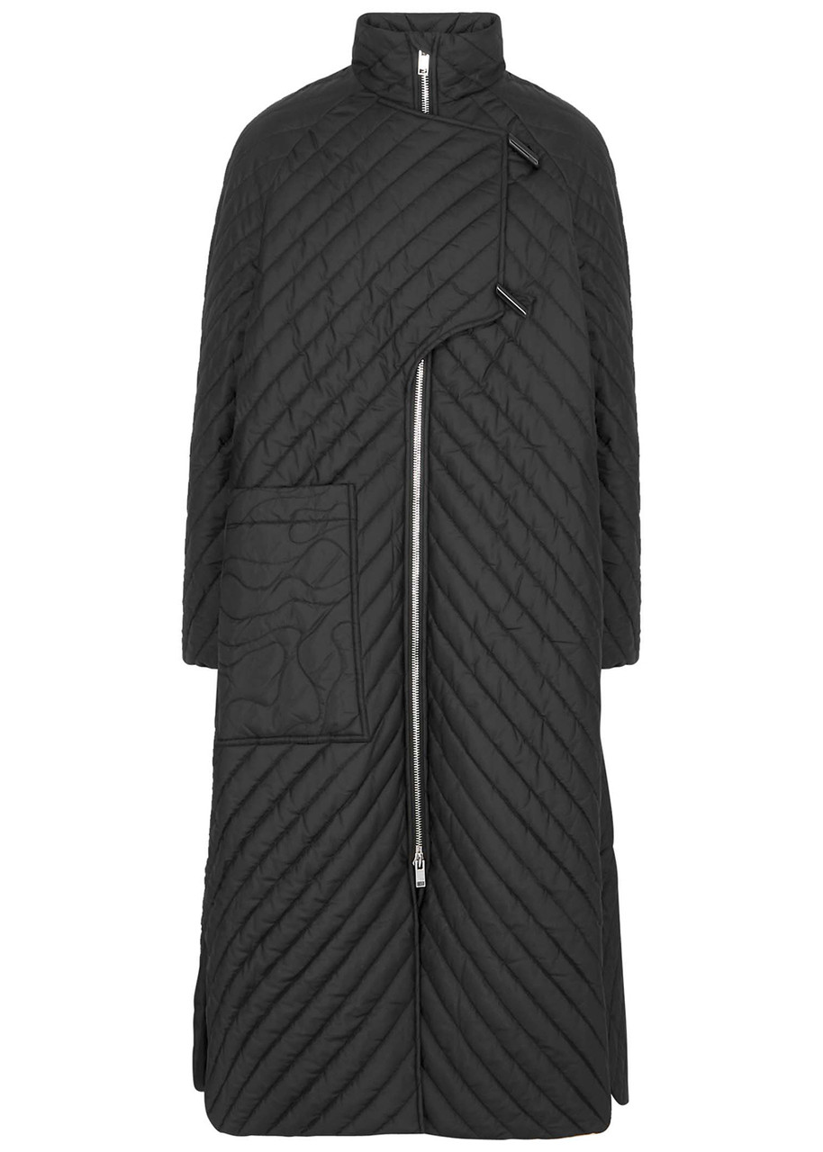 Ganni Quilted Shell Coat - Black - 6