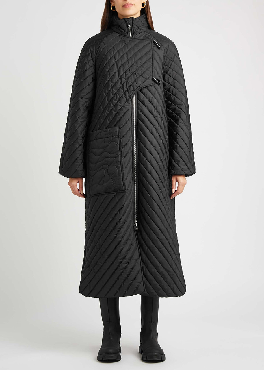  Ganni Quilted Shell Coat - Black - 6 
