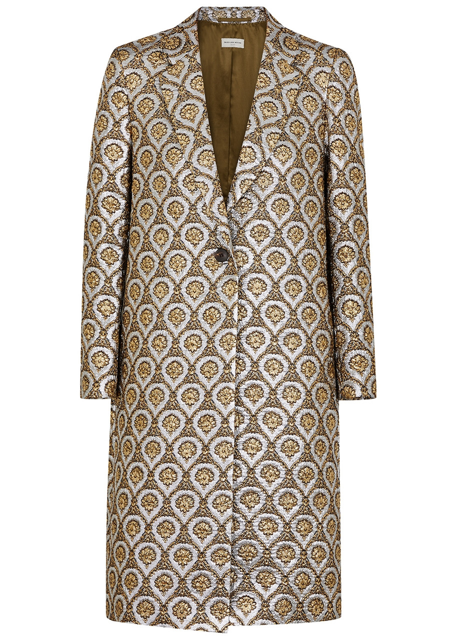 Dries Van Noten Richy Jacquard Metallic-weave Coat - Silver - 14