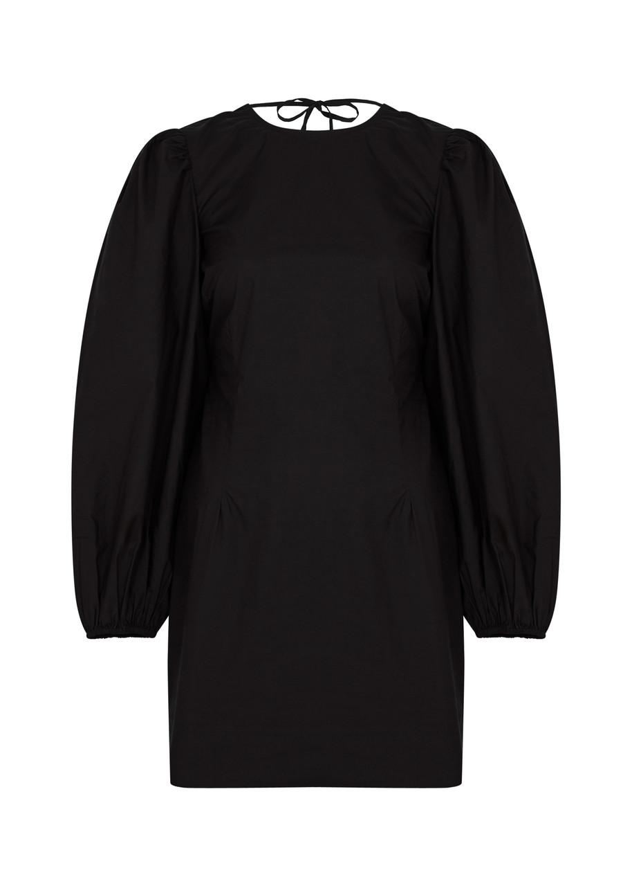 Ganni Cotton-poplin Mini Dress In Black