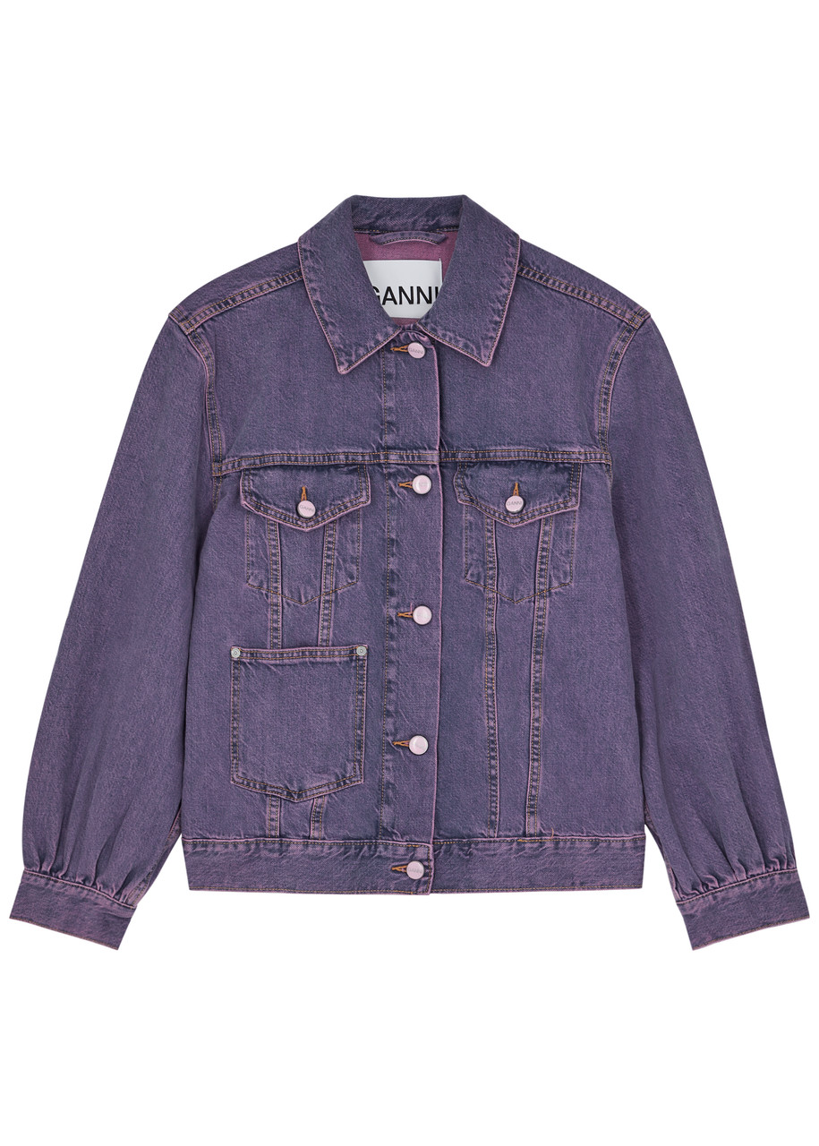 Ganni Overdyed Bleached Denim Jacket In Lilac