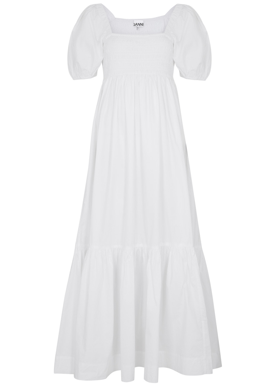 Ganni Cotton-poplin Maxi Dress In White