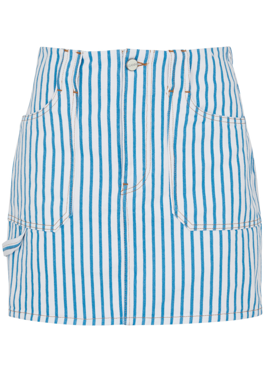 Ganni Striped Denim Mini Skirt - White