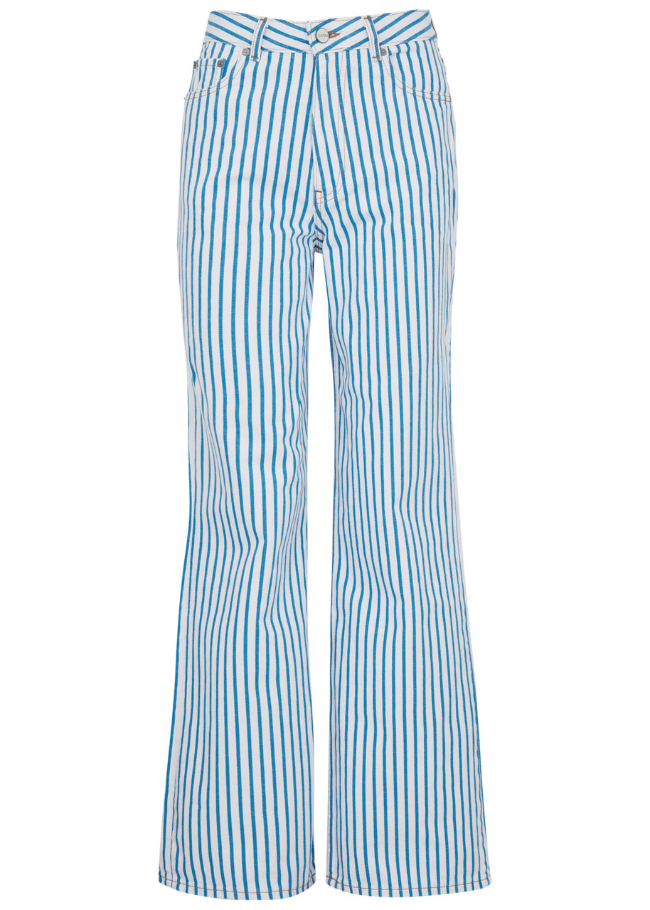 Ganni Magny Striped Flared Jeans In White