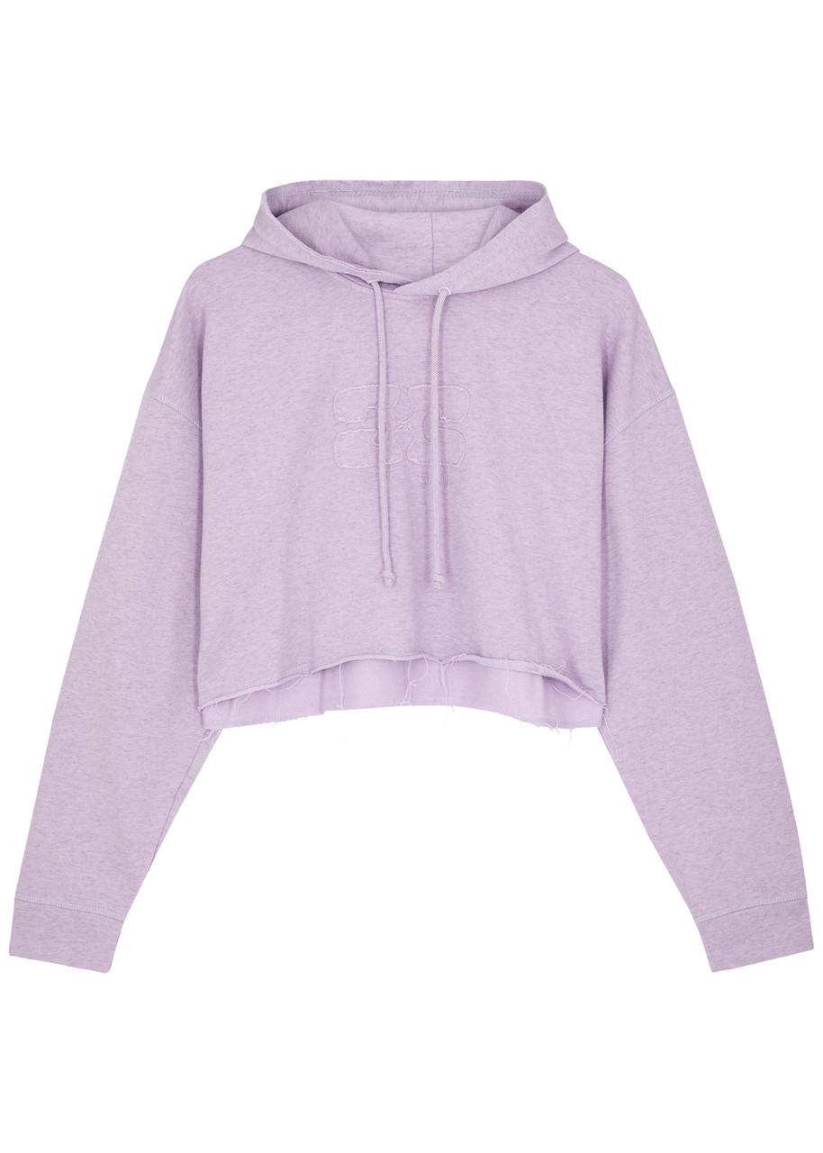Ganni Isoli Hooded Cropped Cotton Sweatshirt - Lilac