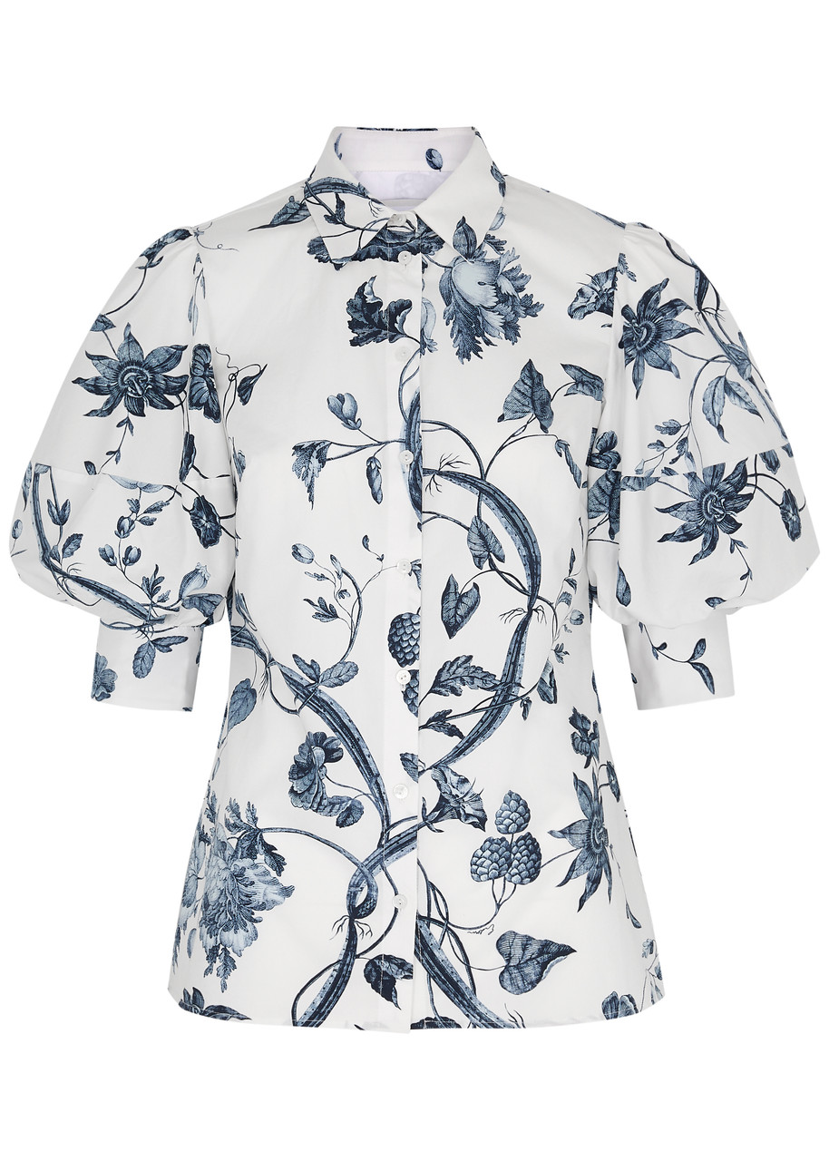 Erdem Floral-print Cotton-poplin Shirt In Blue