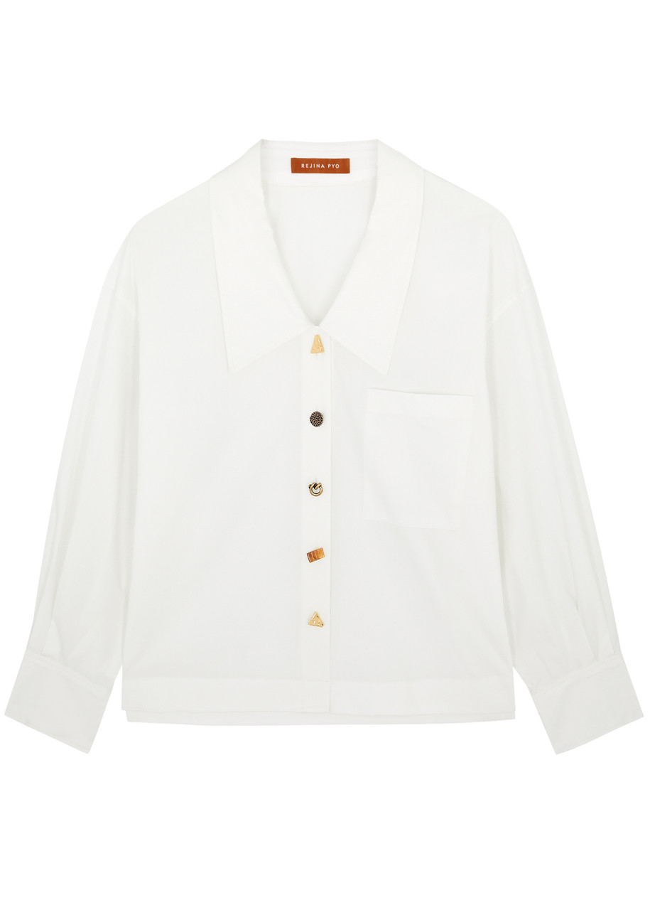Shop Rejina Pyo Akari Cotton-poplin Shirt In Off White