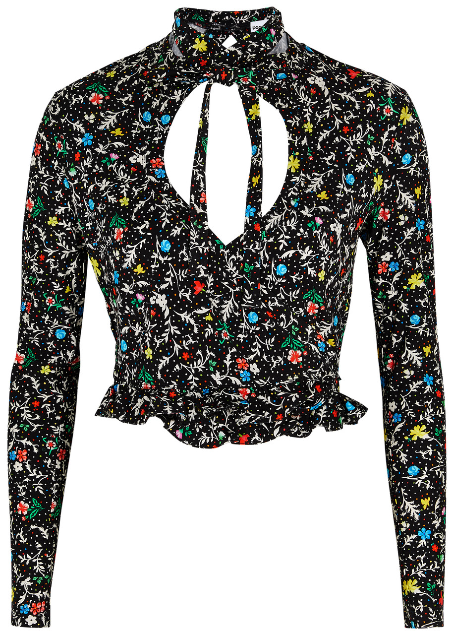 Rabanne Printed Stretch-jersey Wrap Top In Black