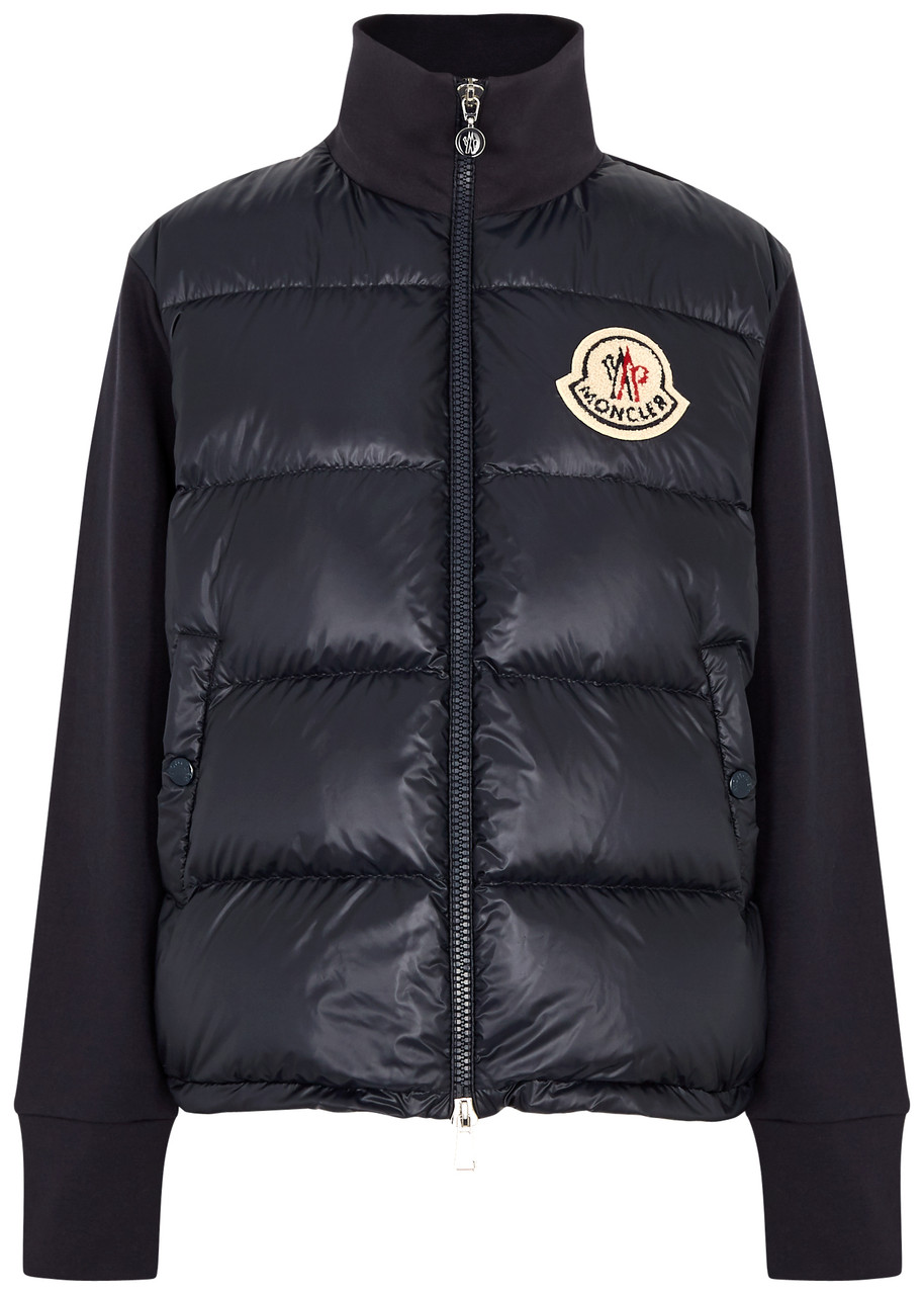Shop Moncler Quilted Shell And Jersey Cardigan In Navy