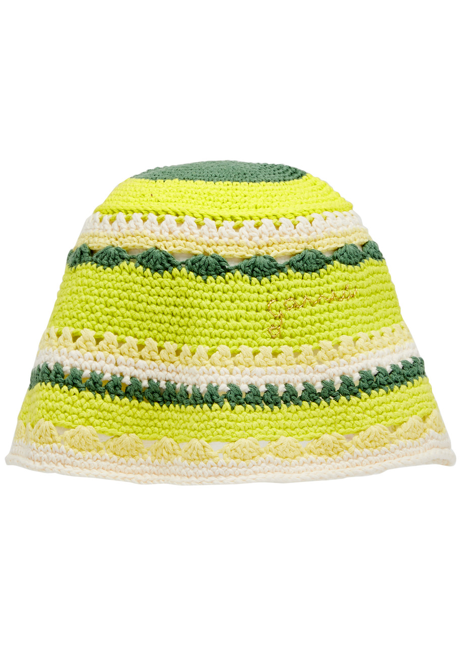Ganni Crochet Cotton Bucket Hat In Green