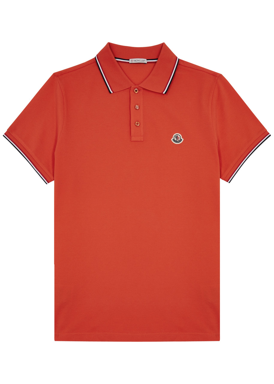 Moncler Piqué Cotton Polo Shirt In Orange