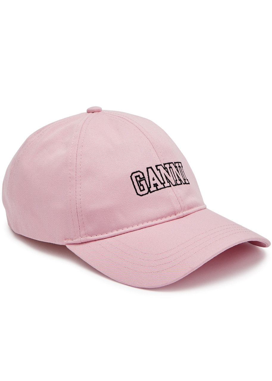 Shop Ganni Logo-embroidered Cotton Cap In Lilac