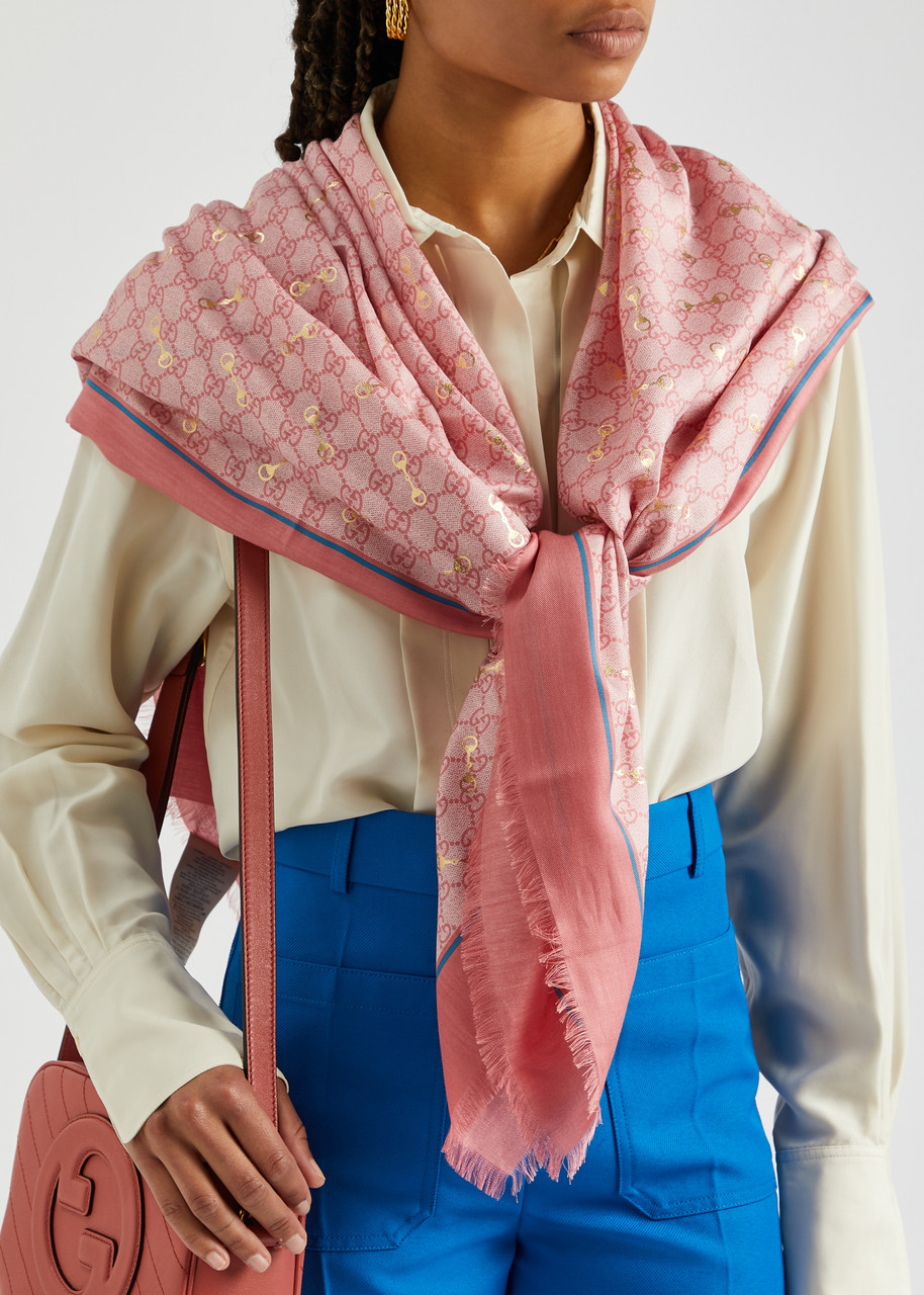  Gucci Gg Supreme Printed Modal-blend Scarf - Light Pink 